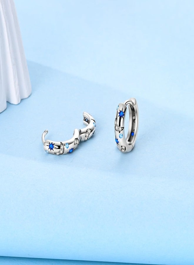 NARMO Moon Hoop 925 Sterling Silver Earrings for Women Small Tiny Star Hoop Earrings - Image 3